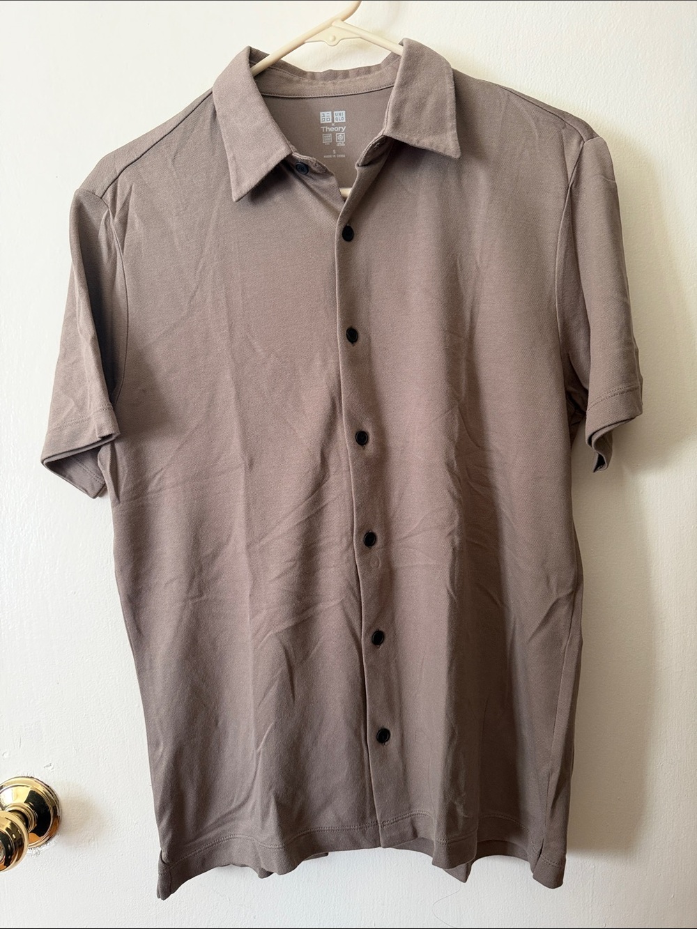 Theory Men's Short-Sleeve Button Shirt in Taupe Brown